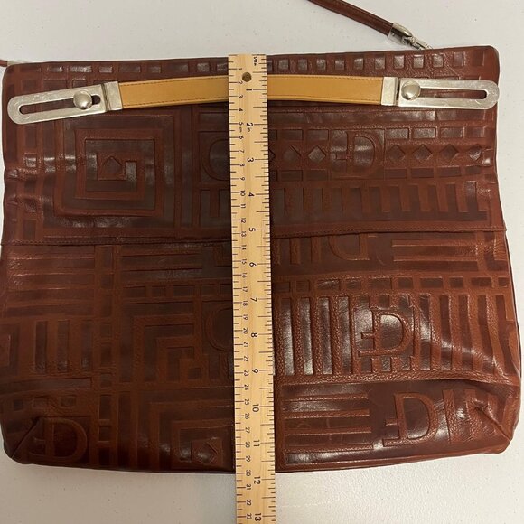 Vintage Due Fratelli Monogrammed Brown Genuine Leather Large Bag Purse Clutch - Picture 9 of 16